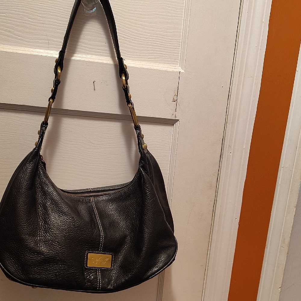 Sharif Black and Gold Hobo Bag with Slouchy Design